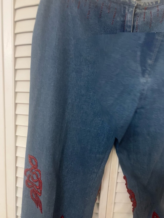 Basix Ii Denim - Women’s Blue Denim Jeans with Red Embroidered Accents